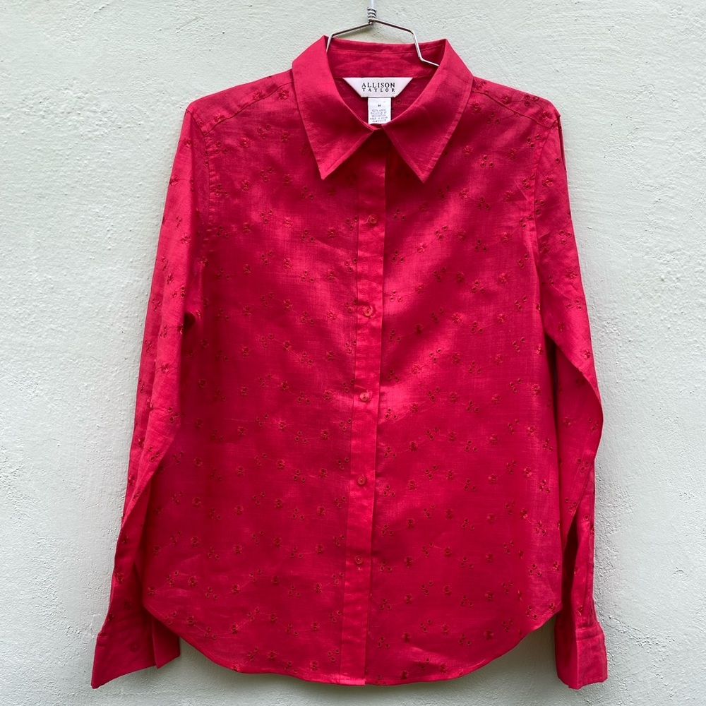 Allison Taylor Red eyelet linen blouse/top. New without Tags